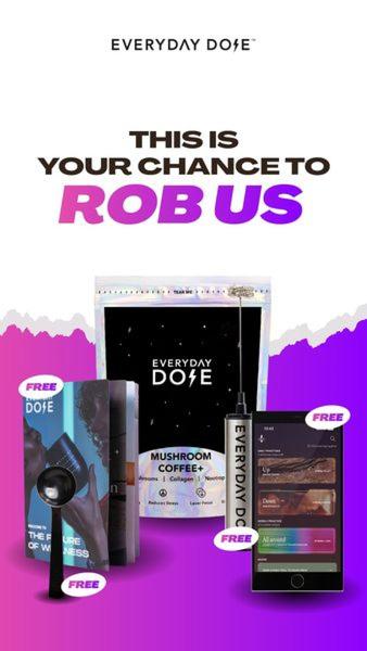 A high-contrast promotional creative for a Mushroom Coffee bundle, highlighting multiple free items to drive immediate conversions through perceived value.
